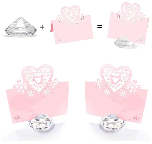 Kartenhalter Diamant, 10 Stück Tischkartenhalter Hochzeit, 10 Stück Platzkarten Hochzeit Herz, Platzkartenhalter Acryl, Namenskärtchen Tisch für Zuhause, Event, Hochzeit, Geburtstag,Partys Dekoration