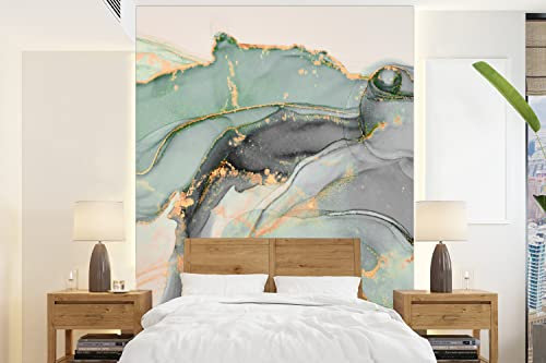 MuchoWow Papier peint Or - Marbre - Vert - luxe - Paillettes - aspect marbre Papier peint photo 160x220 cm Papier peint imprimé