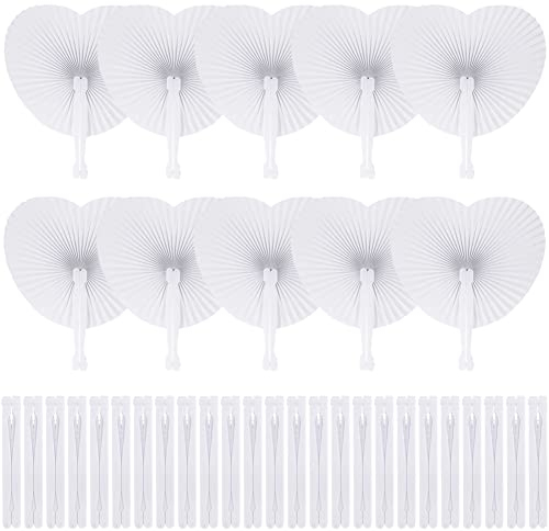 PLECUPE 60 Stück Handfächer Hochzeit Papierfächer Herzförmiges Weiß Papierfächer Faltbar Taschenfächer für Bevorzugung Party Geburtstag Weihnachten Dekoration Gastgeschenke