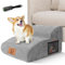 MASTERTOP Escaliers pour Chiens à 2 Marches Étendus en Éponge, Échelle Large pour Animaux de Compagnie, Escaliers Chien Antidérapant pour Animal Âgé/Blessé avec Housse Amovible et Lavable (Gris)