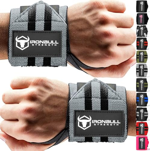 Handgelenkbandagen (45,7 cm Premium-Qualität) für Powerlifting, Bodybuilding, Gewichtheben – Handgelenkbandage für Krafttraining (Grau)