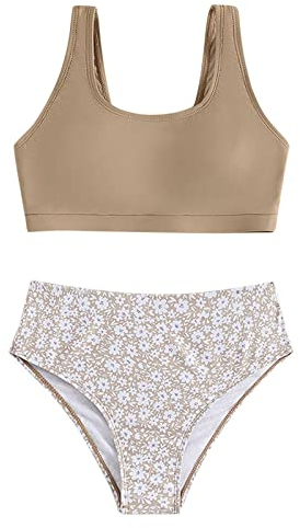 Fulidngzg Bikini Mädchen Teenager mit Shorts Mädchen Zweiteilige Badeanzüge Rüschen Bikinioberteil mit Triangel Bedruckte Bikinihose Mädchen Tankini For 2-14 Jahre Bikini Mädchen Badeanzug
