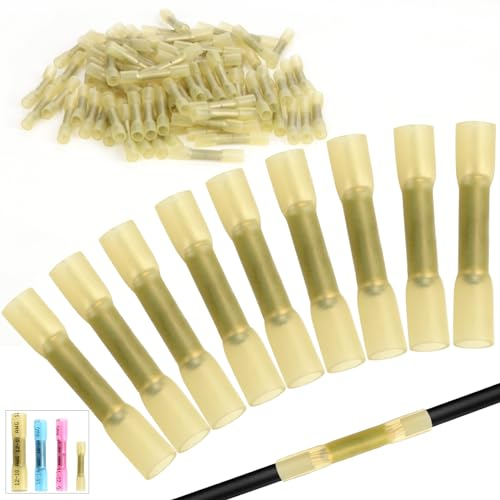 Mbsomnus 90 Stück Quetschverbinder Wasserdicht 26-22 AWG Stoßverbinder Gelb Trompete Kabelverbinder Kfz Schrumpfverbinder Stossverbinder Crimpverbinder für Kabel Verbinden Durchgangsverbinder