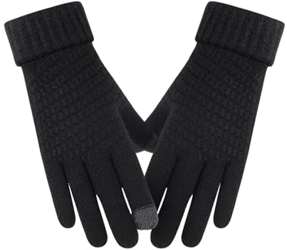 Winterhandschuhe Touchscreen Handschuhe Strick, Strickhandschuhe, Fingerhandschuhe,Touchscreen Handschuhe, Fäustlinge Damen, Vollfinger Handschuhe, Wollhandschuhe für Skifahren Radfahren, schwarz