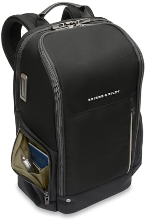 Briggs & Riley Medium Widemouth Backpack - Carry On Travel Backpack for Women & Men, Personal Item Bag, Self-Repairing Zippers, Padded Straps, Fits up to 15.6 Laptop - HTA Collection, Black