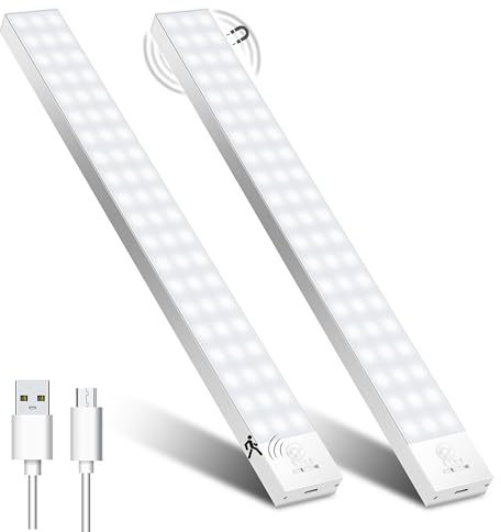 OUILA 32cm Under Cabinet Lights Motion Sensor, 1500mAh 5000K Under Cabinet Kitchen Lights USB Rechargeable Battery Operated Under Cupboard Lighting Kitchen for Wardrobe Hallway(2 Pack)