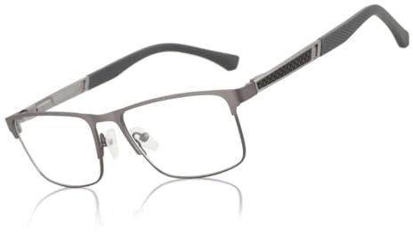 ZENOTTIC Blaulichtfilter Brille, Lesebrille für Herren, quadratisches Metall- und Gummirahmen, Anti Blend Sport Computerbrille