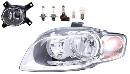 Johns, Scheinwerfer Halogen Front passend für Audi A4 8E 11/04-06/08 H7 H7 Links Fahrer + Nebelscheinwerfer + Leuchtmittel