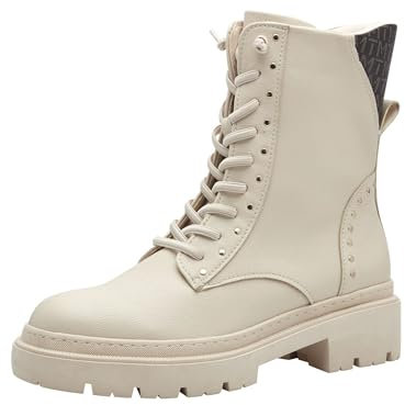 MARCO TOZZI Damen Stiefeletten zum Schnüren mit Blockabsatz mit Reißverschluss, Beige (Cream Comb), 41 EU