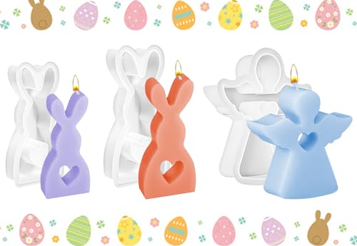 Silikonformen Gießformen Ostern, Silikonform 2 Hase 1 Engel, Kerzenformen zum Gießen, Gießformen Silikon, Kerzen formen Silikon, Silikonform Ostern, Silikonformen Kerzen, Kerzen Gießen formen(3PCS)