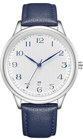 CIVO Uhren Herren Lederarmband Armbanduhr: Blau Analog Wasserdicht Männer Uhren Quarz Business Herrenuhr Weiß Zifferblatt