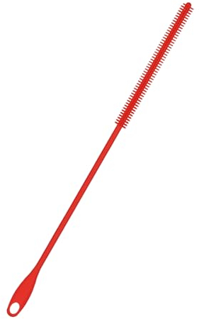 Silicone Straw Brush, 8mm Red 9.45in Long Straw Cleaner with Hanging Hole Reusable Straw Washing Tool Bendable Crevice Brush Slim Pipe Brush for Glass Metal Straw