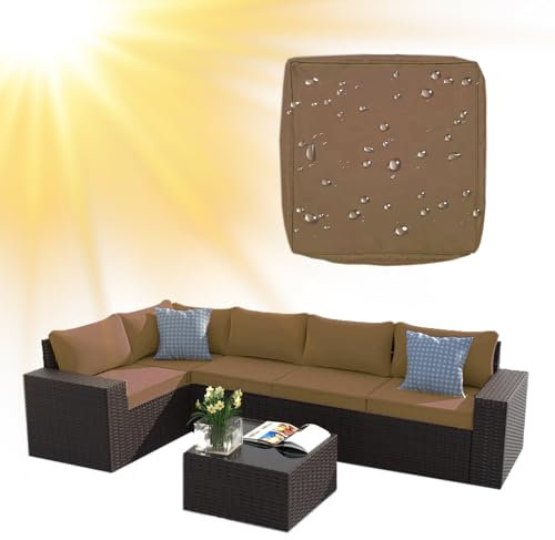 SYLC Draußen Bezüge Für Gartenpolster Wasserabweisende Rattan Sitzkissenbezug Mit Reißverschluss Terrasse Auflagen überwürfe Hussen Für L-Form/Ecke (1 Stück 60×60×10 cm,Camel)