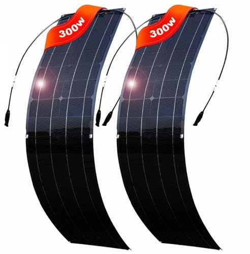 SHENGMIAOHE Pannelli Solari Flessibili da 600 W Kit Di 2 Pannelli Solari Monocristallini Flessibili da 300 Watt con Regolatore Di Carica per Ricarica Batteria da 12-24 V Batteria per Auto Camper Campe