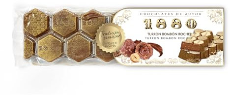 1880 - Turrón Chocolates de Autor Bombón Rocher 200g, Textura Cremosa, Calidad Suprema, Ingredientes Nobles, Sabor Auténtico, Crema de Avellana, Oro Comestible, El Turrón más Caro del Mundo