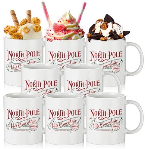 Yaomiao 8 Pcs North Pole Mug Hot Chocolate Mug Christmas Coffee Mugs Christmas Gifts Ceramic Mugs Santa Xmas Hot Cocoa Cups with Handle Campfire Coffee Mug for Women Men Team Employee Teacher Nurse