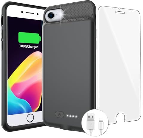 BOPPS Battery Case for iPhone SE(2022/2020)/8/7/6,【2025 New】 Ultra Slim 6000mAh Phone Charger Case Rechargeable Extended Battery Charging Cases for iPhone 8/7/6s/6/SE(3rd/2nd gen),Black