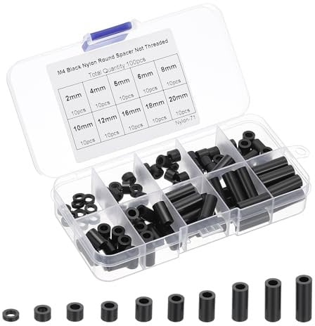 PATIKIL M4 Nylon Spacer, 100Pcs Round Spacer Standoff Non-Threaded Assortment Electrical Outlet Spacers for PCB Motherboard, Circuit Board, Switch and Receptacle, Black