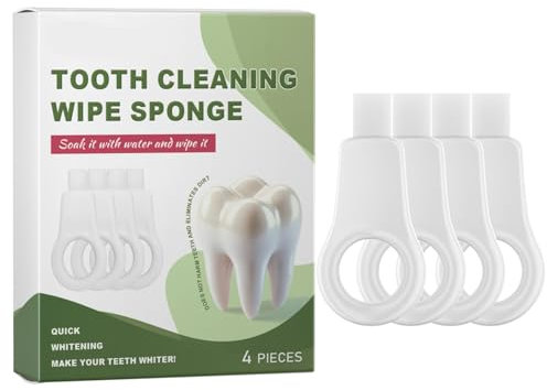 Sponge Tooth Wipes, Sponge Tooth Cleaner, Pack of 4 Teeth Cleaning Sponges for Adults, Comprehensive Care Whitening Tool for School, Travel, Business Trips and Home