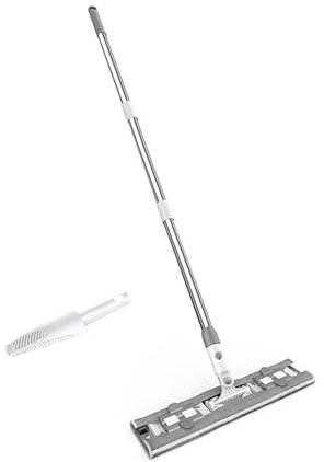 Trapeador Profesional de Microfibra,Fregona Plano Grande con Mango de Acero Inoxidable Largo 130 cm,raspador,para Suelos laminados de Madera Dura, mármol