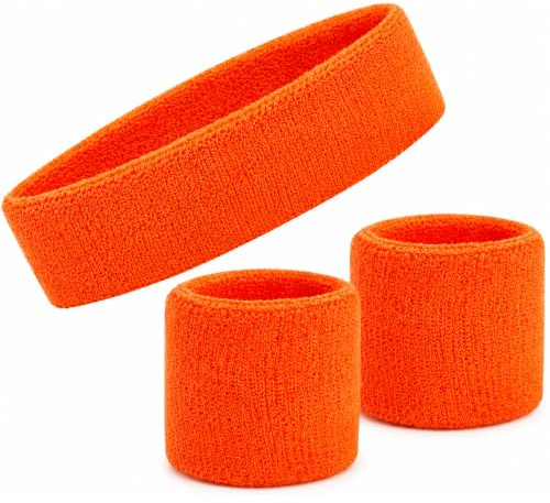 Neon Schweißbänder Set - 80er Jahre Retro Stirnband & Armbänder | Sport Schweißband für Männer & Frauen | Gym, Workout, Laufen, Tennis, Radfahren, Basketball, Yoga & Kostümzubehör