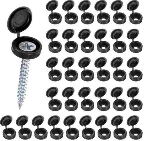 M METERXITY 100-Pack Plastic Hinged Screw Cover Caps, 3mm Shutter Screws with Caps, Fold Snap Washer Covers, Washer Flip Protection Covering M3 M4 M5 Screws Heads [Black]