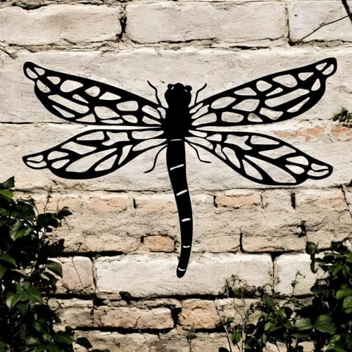 Black Metal Dragonfly Silhouette Wall Art – 24 x 38 CM | Elegant Metal Dragonfly Décor for Indoor & Outdoor | Weatherproof Garden, Fence & Home Wall Decoration