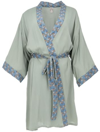 GURU SHOP Kurzer Kimono, Boho Kimonomantel - Pistazie, Damen