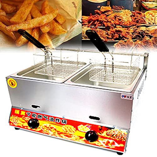 LYDBMYT Freidora de Gas Comercial, multifunción, de Acero Inoxidable, para encimera con Cesta y Tapa, Ideal para restaurantes de Comida rápida y Bares.