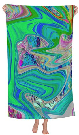 Strandtücher Bunte Lime Green Abstract Retro Liquid Art Mikrofaser Duschtuch Leichtes Strandtuch Für Reise Männer Yoga 80X130Cm
