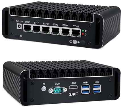 SJRC Fanless Mini PC Core i5-1135G7, 6x 2.5G LAN Micro Firewall Appliance with RS232 COM, 4K HD2.0, 8GB DDR4 RAM 256GB SSD, 4 x USB3.0, Industrial Computer for Network Security