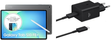 Samsung Galaxy Tab S10 FE+ con caricabatterie 45W con USB-C, Android Tablet, Display 13.1'LCD, Wifi, RAM 8GB, 128GB, 10.090 mAh, S Pen, Android 15, IP68, Gray [Versione italiana]