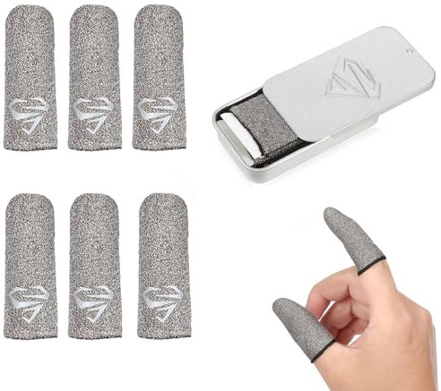 Ptwola 6 Pack Mobile Gaming Finger Sleeves, Silver Fiber Breathable Sweatproof Gamer Thumb Covers Comfort Compression Support Stabilizer Gloves Fit Touchscreen Phone Tablet Devices