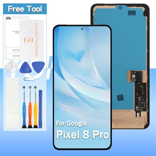 OLED-Bildschirm Ersatz für Google Pixel 8 Pro 6,7 Zoll GC3VE, G1MNW LCD Display Touch Digitizer Glas Montage – Schwarz mit Rahmen – Werkzeuge (nicht für Pixel 8/Pixel 8A)