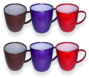 C&S Homestore 6 x Colourful Plastic Mugs – Reusable Drinking Cups for Tea, Coffee, Water, Juice – Lightweight Plastic Mugs for Kids & Adults – BPA-Free Camping, Picnic, Travel, and Kitchen Use