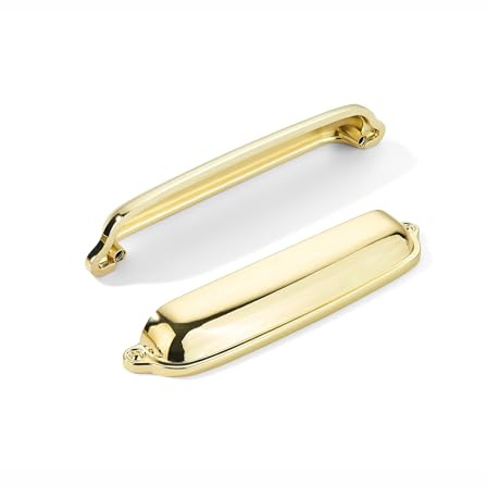khtumeware 2 Pack Polished Brass Cup Pulls 4 Inch Center to Center - Cabinet & Drawer Handles for Kitchen Hardware