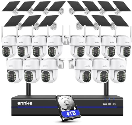 ANNKE 4MP Überwachungskamera Set Aussen Akku mit Solarpanel, 16CH 4K/8MP NVR und 4TB HDD, 14X Pan Tilt Dome Kamera, Farbnachtsicht, 2-Wege-Audio, Personenerkennung, Spotlight Alarm, 2.4G/5Ghz WLAN