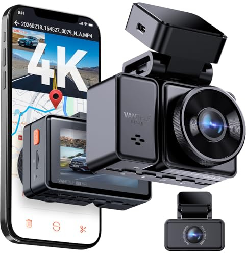 VANTRUE E2 Pro 4K+2,5K Dashcam Auto Vorne Hinten, Daul STARVIS 2 Autokamera | 5GHz WLAN GPS Dash Cam mit HDR, 360° Parküberwachung, G-Sensor, Sprachsteuerung, Privatsphäremodi, Loop-Aufnahme, bis 1TB