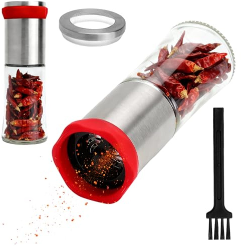 VOSSOT Chilikvarn rostfritt stål med 1 borste, 150 ml kryddkvarn chiliskärare för grov, kryddkvarn örtkvarn, kryddskärare skärverk för chili, salt, örter, peppar, kök BBQ presentset