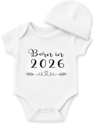 Miss Chapas | Ensemble Bébé Born in 2026 Body + Bonnet – Cadeau de Naissance Original, Baby Shower, Noël | Nouveau-né | Présenté dans une Boîte Kraft Prêt à Offrir