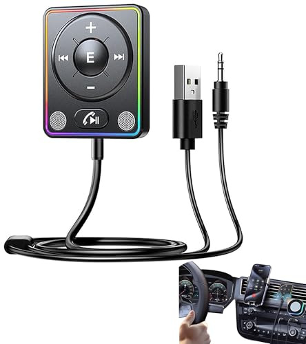 Récepteur Bluetooth Voiture Jack AUX – Kit Main Libre Voiture avec Micro, Adaptateur Audio Bluetooth USB pour Autoradio, Appels & Musique, Plug & Play