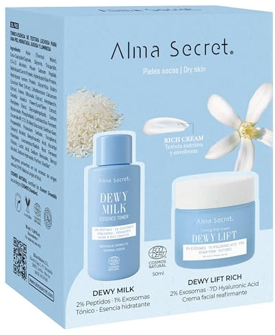 Alma Secret | Pack Cofre Mini Dewy Milk y Dewy Lift Cream | Cofre facial hidratante y reafirmante con crema hidratante y tónico esencia | Revolución molecular (Piel seca)