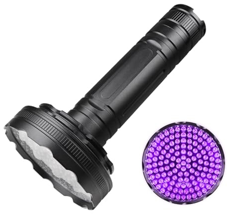 Walmeck 128 LED-Taschenlampe, Tragbare IPX4-Taschenlampenperlen aus Schwarzer Aluminiumlegierung mit Heckdruckschalter, 6 AA-Batterien, Ideal für Geldscheine, Reisepässe