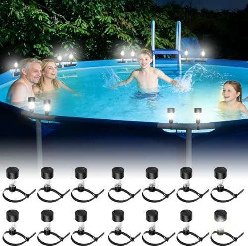 NAVESO 12 Stück Poolbeleuchtung Solar für Frame Pools, Pool Solar Licht, Wasserdicht LED Teichbeleuchtung Solar, Pool Zubehör Beleuchtung für Aufstellpool, Schwimmbecken Zubehör für PoolGarten Deko