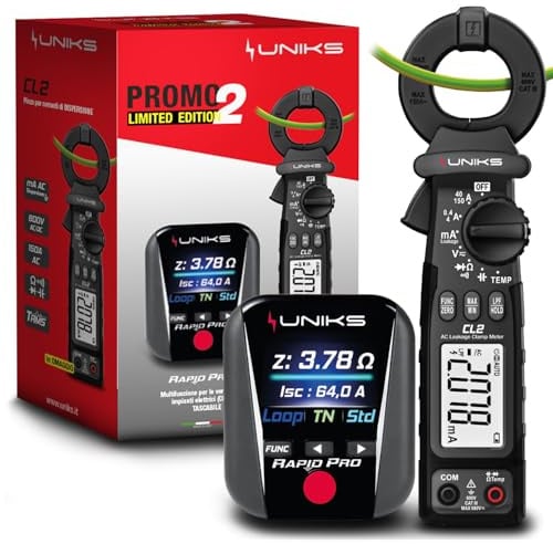 UNIKS - Kit RAPIDPROEDITION2 CL2 + RapidPRO – Pinza Amperometrica per Dispersione e Tester Professionale RCD, Terra e Prese, Multimetro TRMS AC/DCe