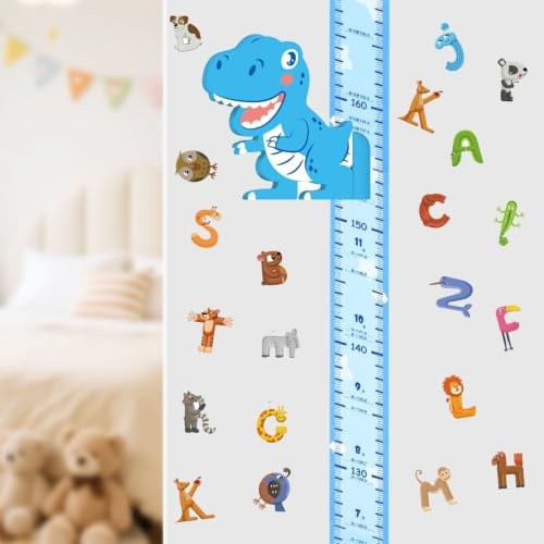 FooYee Messlatte für Kinder, 3D Beweglicher Giraffenkopf Magnetischer Höhenmesser für Jungen und Mädchen, Wanddekoration Kinderzimmer und Kindergarten, Messbereich 65–180 cm (Dinosaur)
