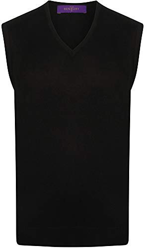 Henbury Mens Sleeveless 12 Gauge V-Neck Fine Knit Jumper (M) (Navy)