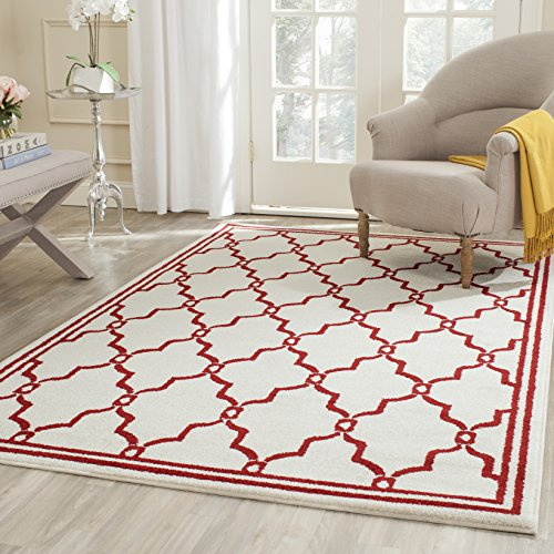 SAFAVIEH Amherst Collection Accent Rug - 4' x 6', Ivory & Red, Trellis Design, Non-Shedding & Easy Care, Ideal for High Traffic Areas in Entryway, Living Room, Bedroom (AMT414H)