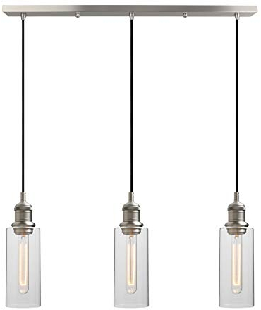 Yosoan Industrial Vintage Loft Bar Chandelier 3 Way Pendant Light Fittings Glass Shade, Hanging Cluster Ceiling 3 Lights Fixture for Kitchen Dining Room Living Room Restaurant (Brushed)