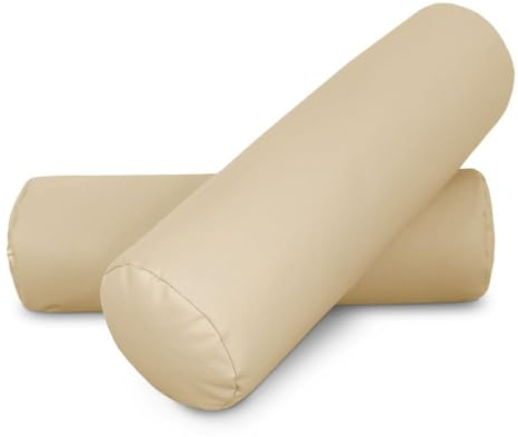 Happers Nackenrolle 2er-Pack 50x15cm aus Kunstleder Ecru. Nackenkissen zur Linderung von Haltungsschmerzen oder zum Schlafen